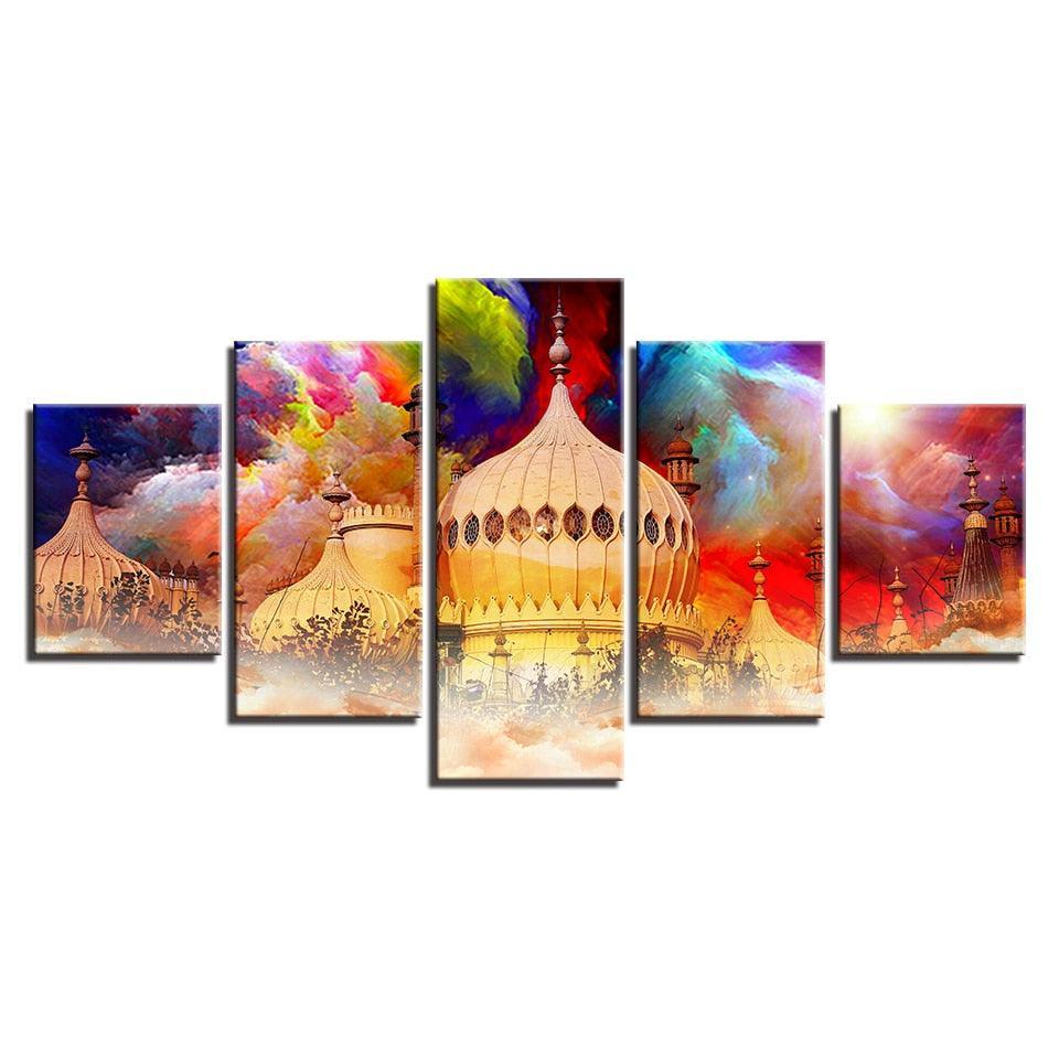 Taj Mahal 5 Piece HD Multi Panel Canvas Wall Art Frame-Original Frame