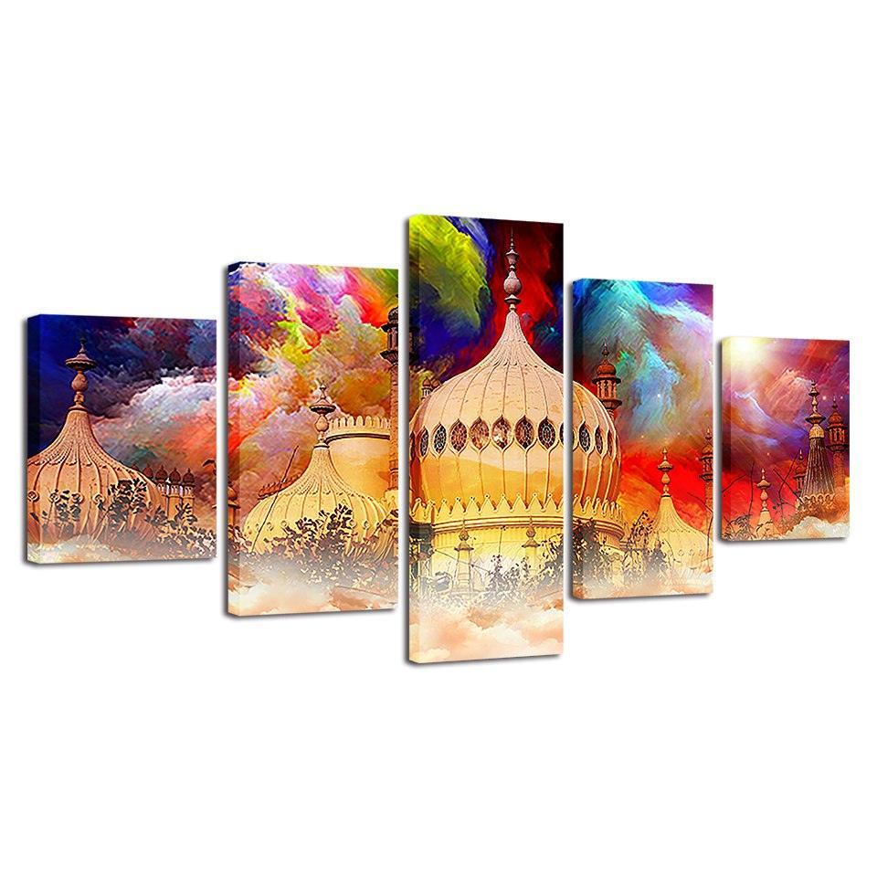 Taj Mahal 5 Piece HD Multi Panel Canvas Wall Art Frame-Original Frame