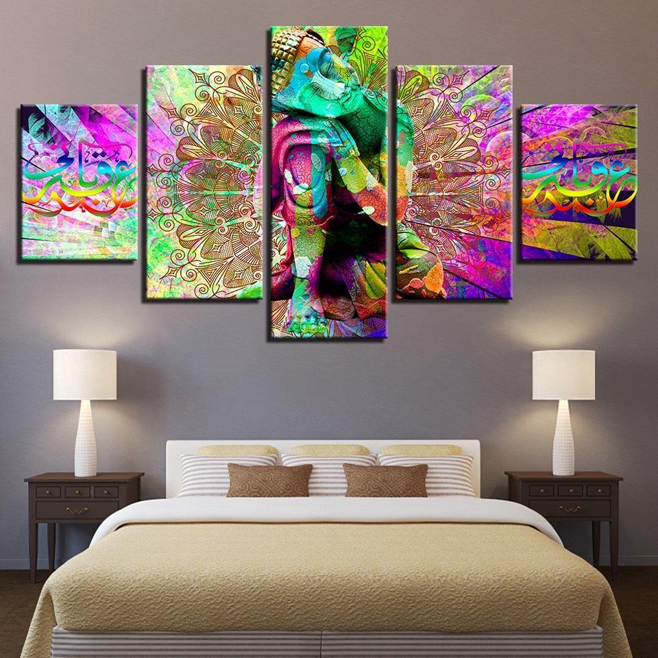 Rainbow Buddha 5 Piece HD Multi Panel Canvas Wall Art-Original Frame