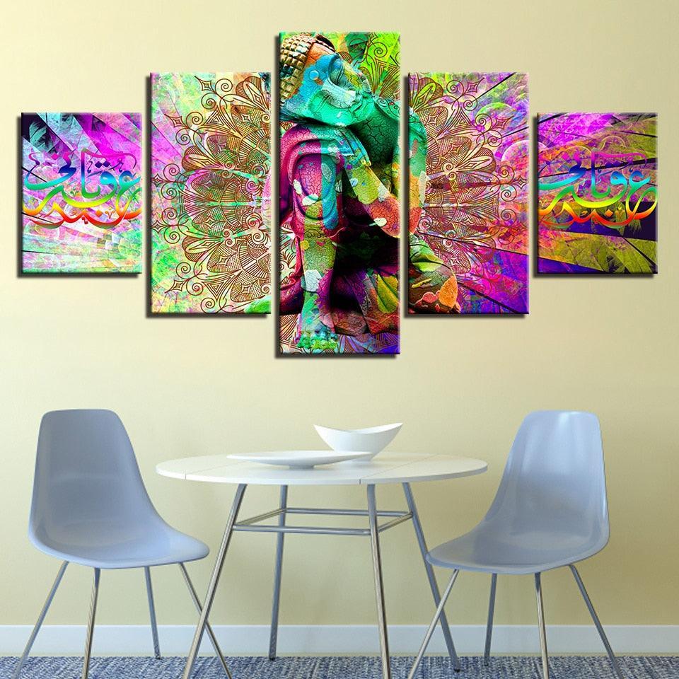 Rainbow Buddha 5 Piece HD Multi Panel Canvas Wall Art-Original Frame