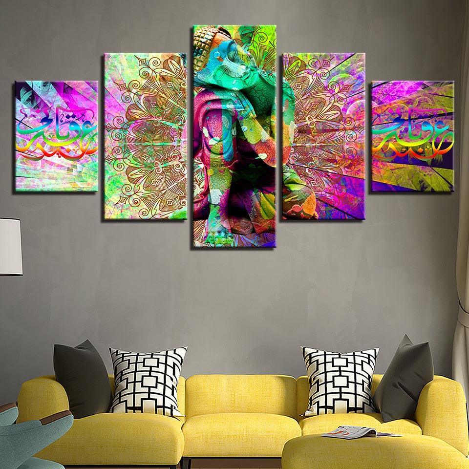 Rainbow Buddha 5 Piece HD Multi Panel Canvas Wall Art-Original Frame