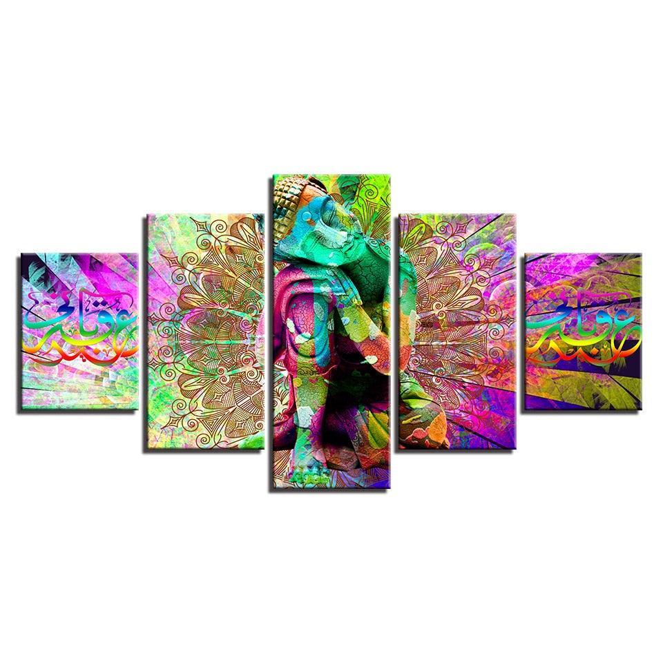 Rainbow Buddha 5 Piece HD Multi Panel Canvas Wall Art-Original Frame