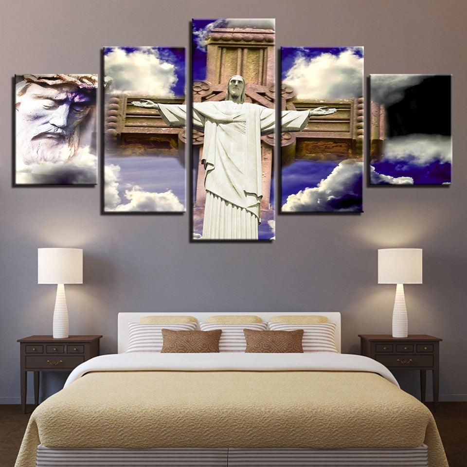 Jesus Christ 5 Piece HD Multi Panel Canvas Wall Art Frame-Original Frame
