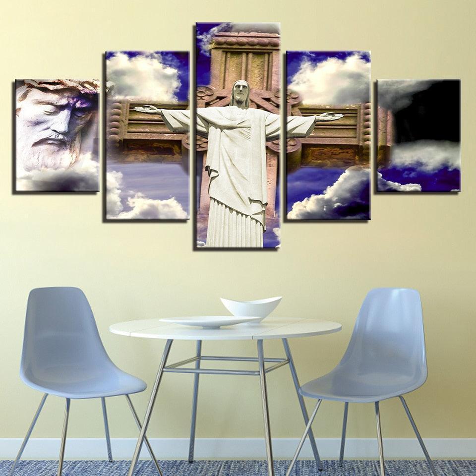 Jesus Christ 5 Piece HD Multi Panel Canvas Wall Art Frame-Original Frame