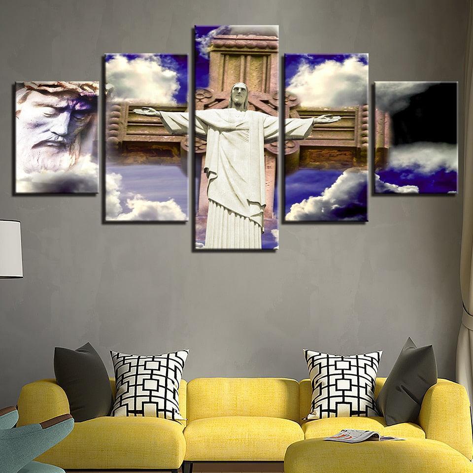 Jesus Christ 5 Piece HD Multi Panel Canvas Wall Art Frame-Original Frame