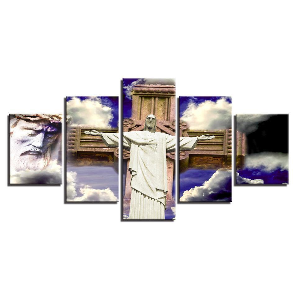 Jesus Christ 5 Piece HD Multi Panel Canvas Wall Art Frame-Original Frame