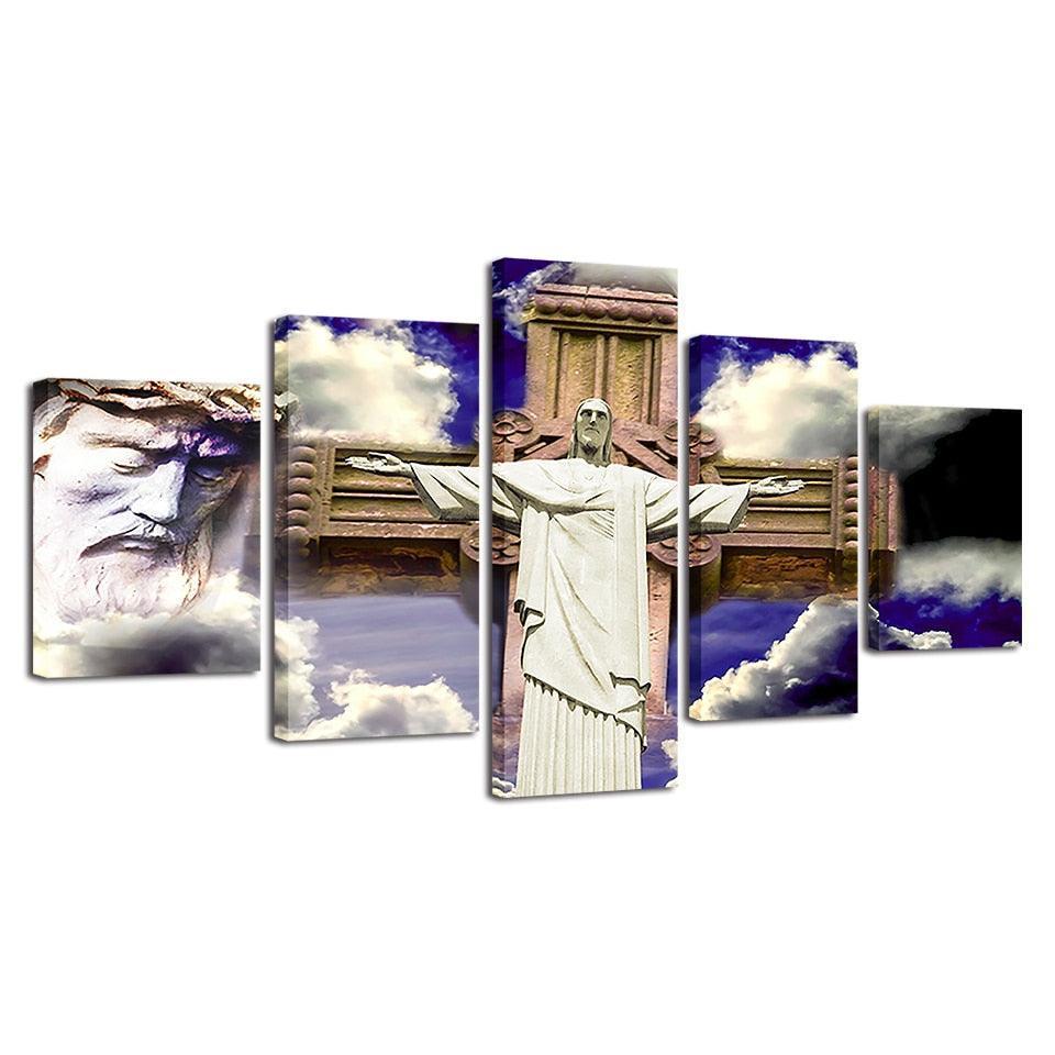 Jesus Christ 5 Piece HD Multi Panel Canvas Wall Art Frame-Original Frame