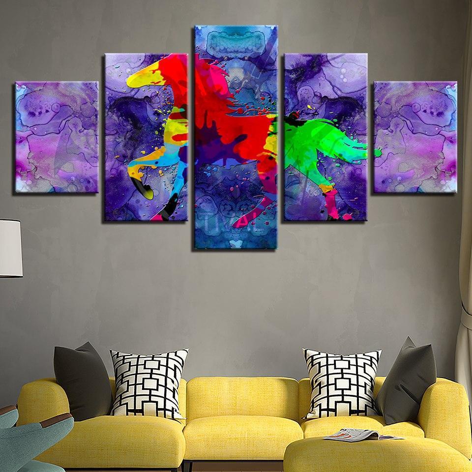 Abstract Horse Poster 5 Piece HD Multi Panel Canvas Wall Art Frame-Original Frame