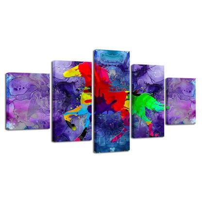 Abstract Horse Poster 5 Piece HD Multi Panel Canvas Wall Art Frame-Original Frame