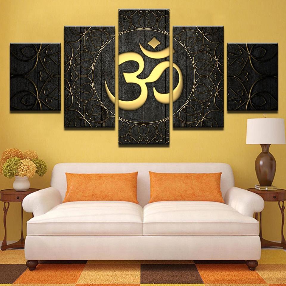 OM Mantra 5 Piece HD Multi Panel Canvas Wall Art Frame-Original Frame