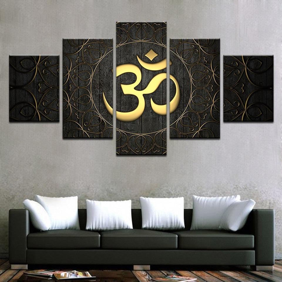 OM Mantra 5 Piece HD Multi Panel Canvas Wall Art Frame-Original Frame