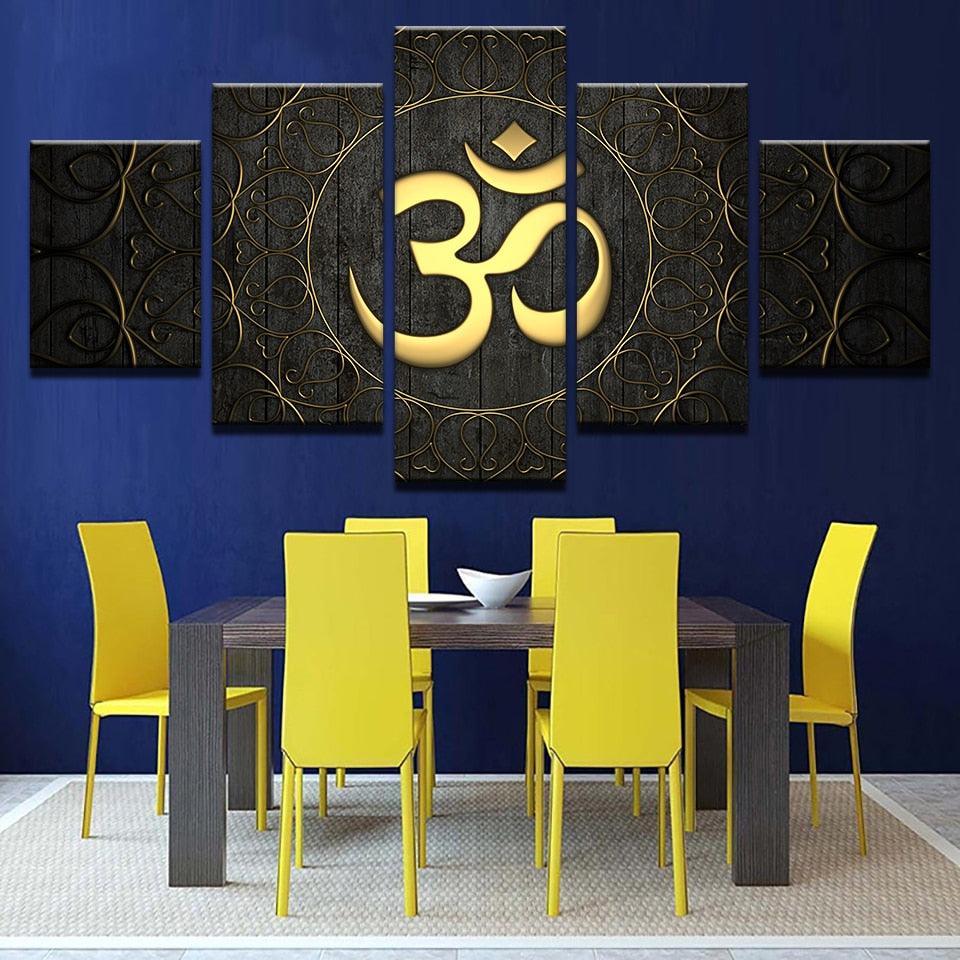 OM Mantra 5 Piece HD Multi Panel Canvas Wall Art Frame-Original Frame