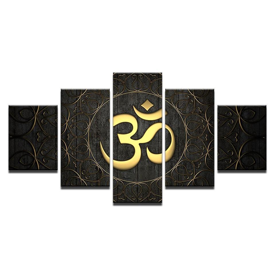 OM Mantra 5 Piece HD Multi Panel Canvas Wall Art Frame-Original Frame