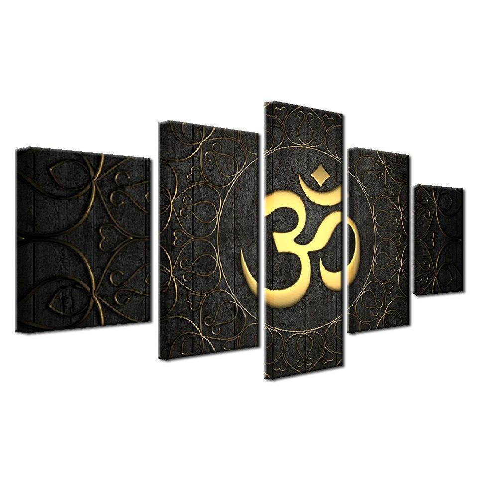 OM Mantra 5 Piece HD Multi Panel Canvas Wall Art Frame-Original Frame