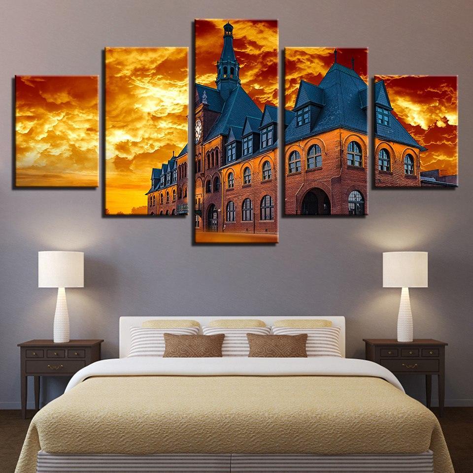Building Castle 5 Piece HD Multi Panel Canvas Wall Art Frame-Original Frame