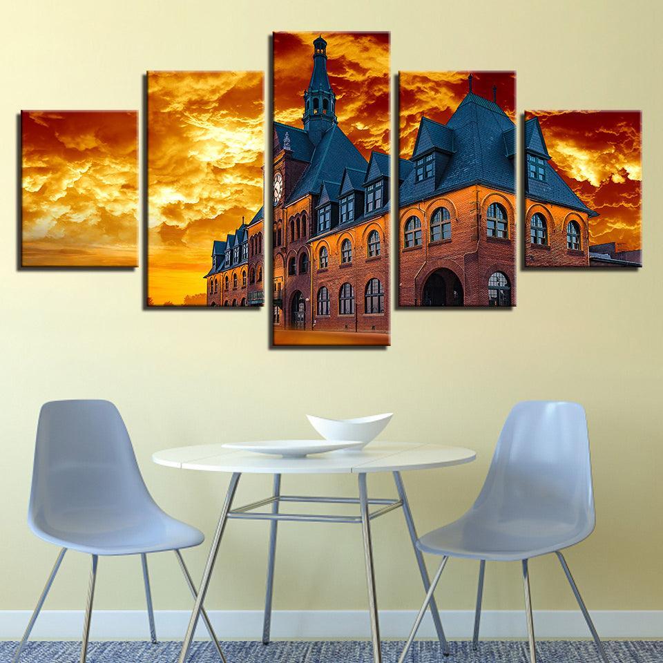 Building Castle 5 Piece HD Multi Panel Canvas Wall Art Frame-Original Frame