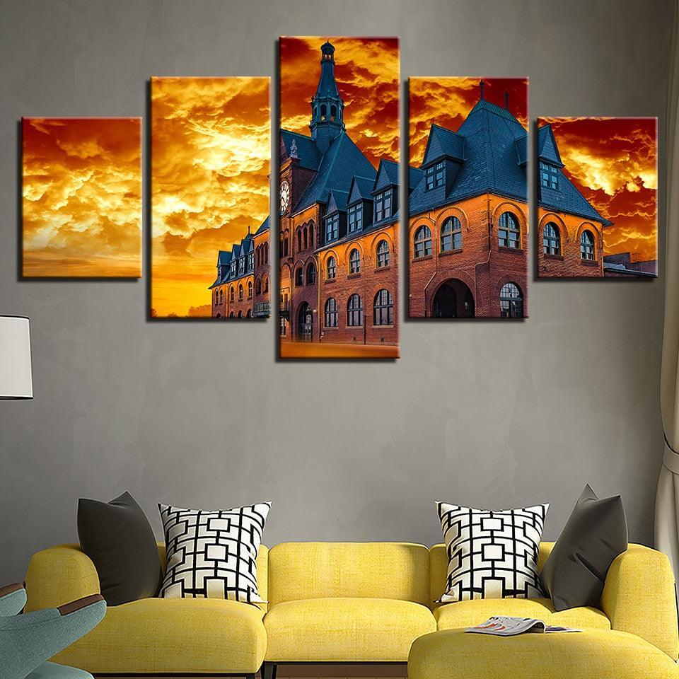 Building Castle 5 Piece HD Multi Panel Canvas Wall Art Frame-Original Frame