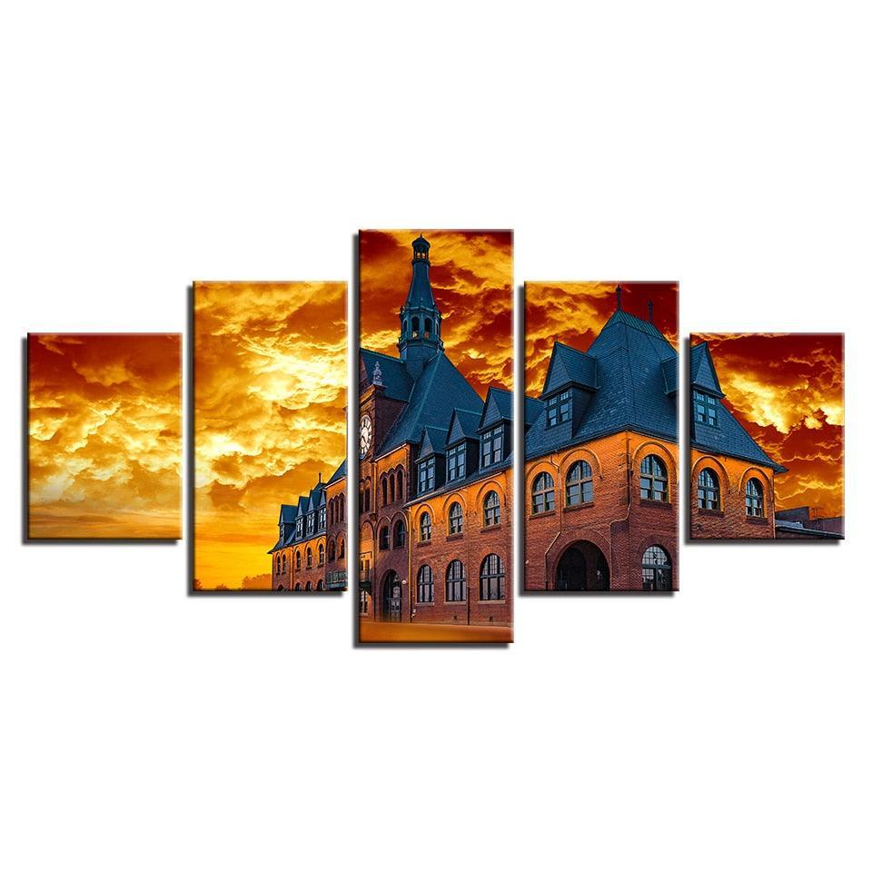Building Castle 5 Piece HD Multi Panel Canvas Wall Art Frame-Original Frame