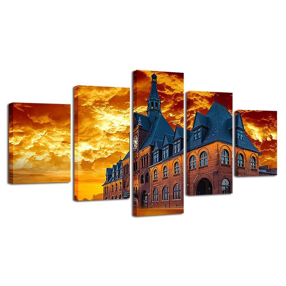 Building Castle 5 Piece HD Multi Panel Canvas Wall Art Frame-Original Frame