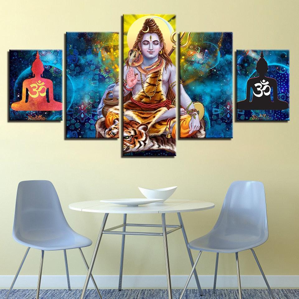 Hindu Lord Shiva 5 Piece HD Multi Panel Canvas Wall Art Frame-Original Frame