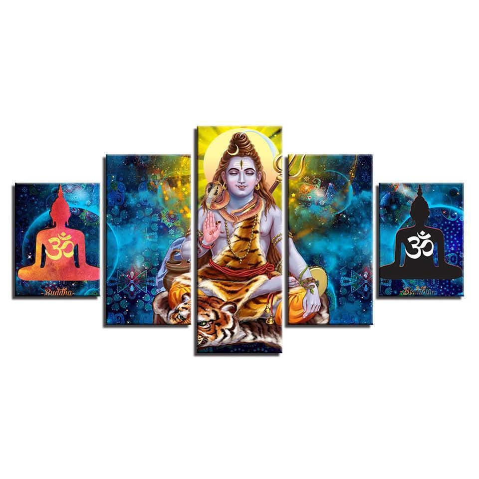 Hindu Lord Shiva 5 Piece HD Multi Panel Canvas Wall Art Frame-Original Frame