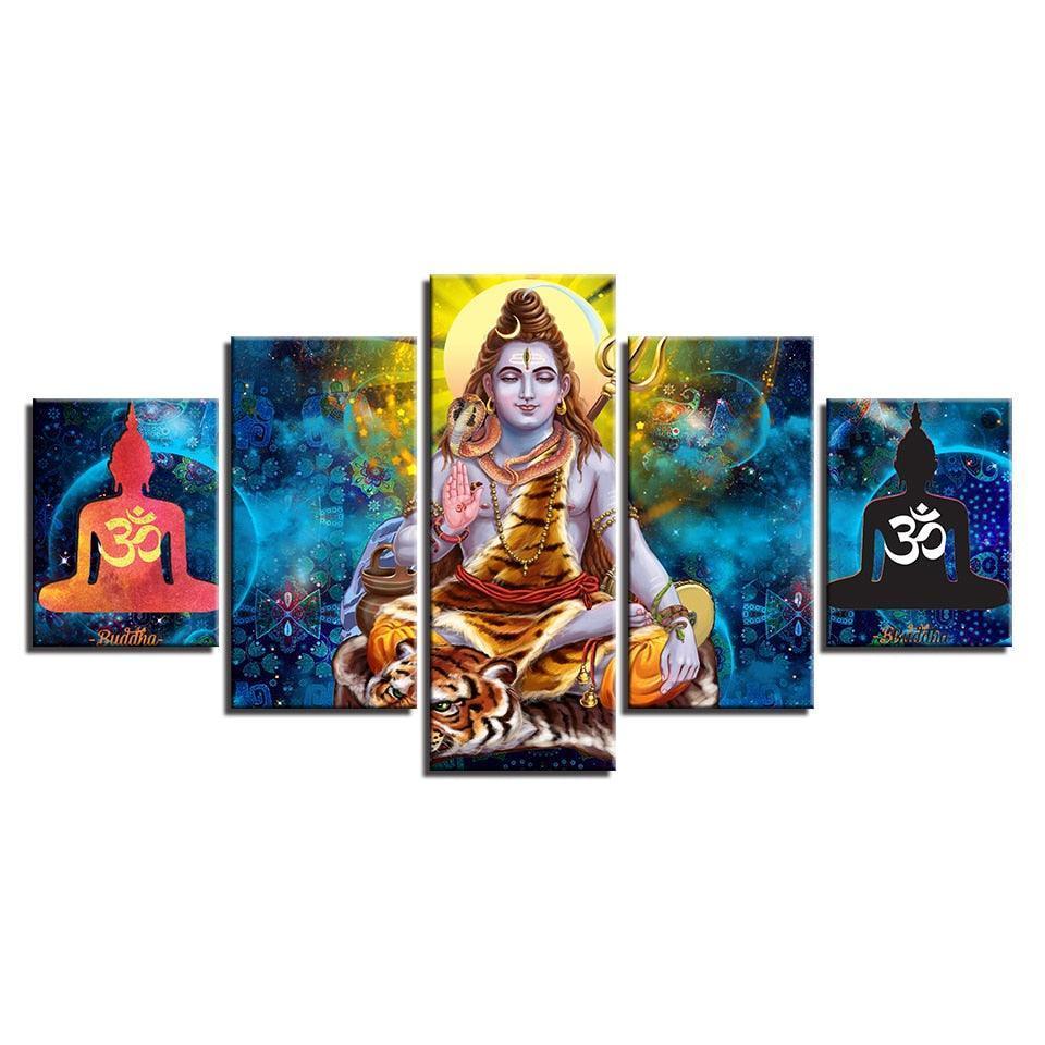 Hindu Lord Shiva 5 Piece HD Multi Panel Canvas Wall Art Frame-Original Frame