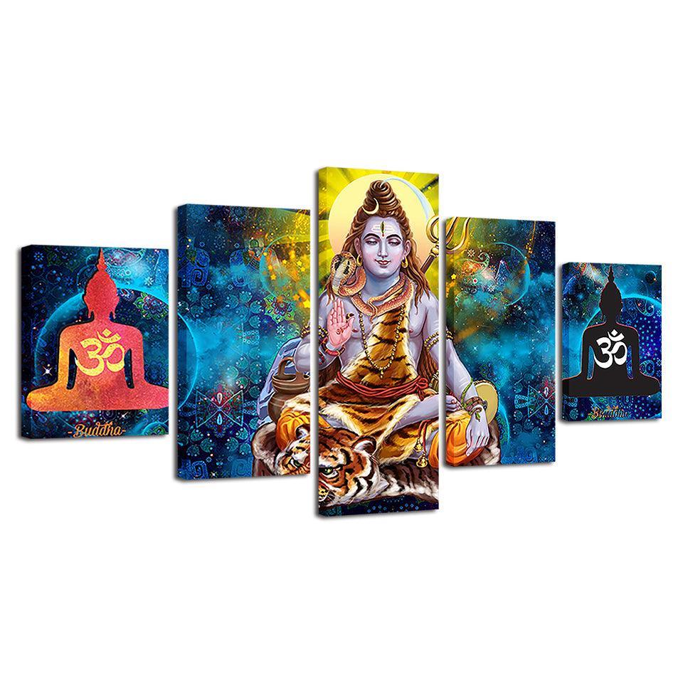 Hindu Lord Shiva 5 Piece HD Multi Panel Canvas Wall Art Frame-Original Frame
