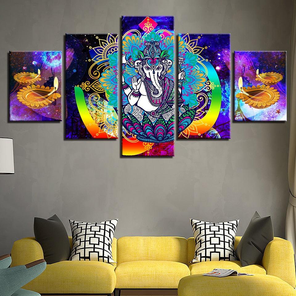 Ganesha 5 Piece HD Multi Panel Canvas Wall Art Frame-Original Frame