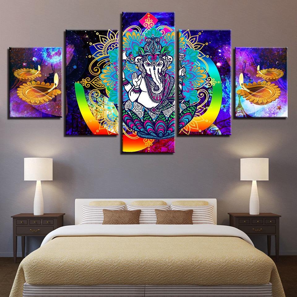Ganesha 5 Piece HD Multi Panel Canvas Wall Art Frame-Original Frame