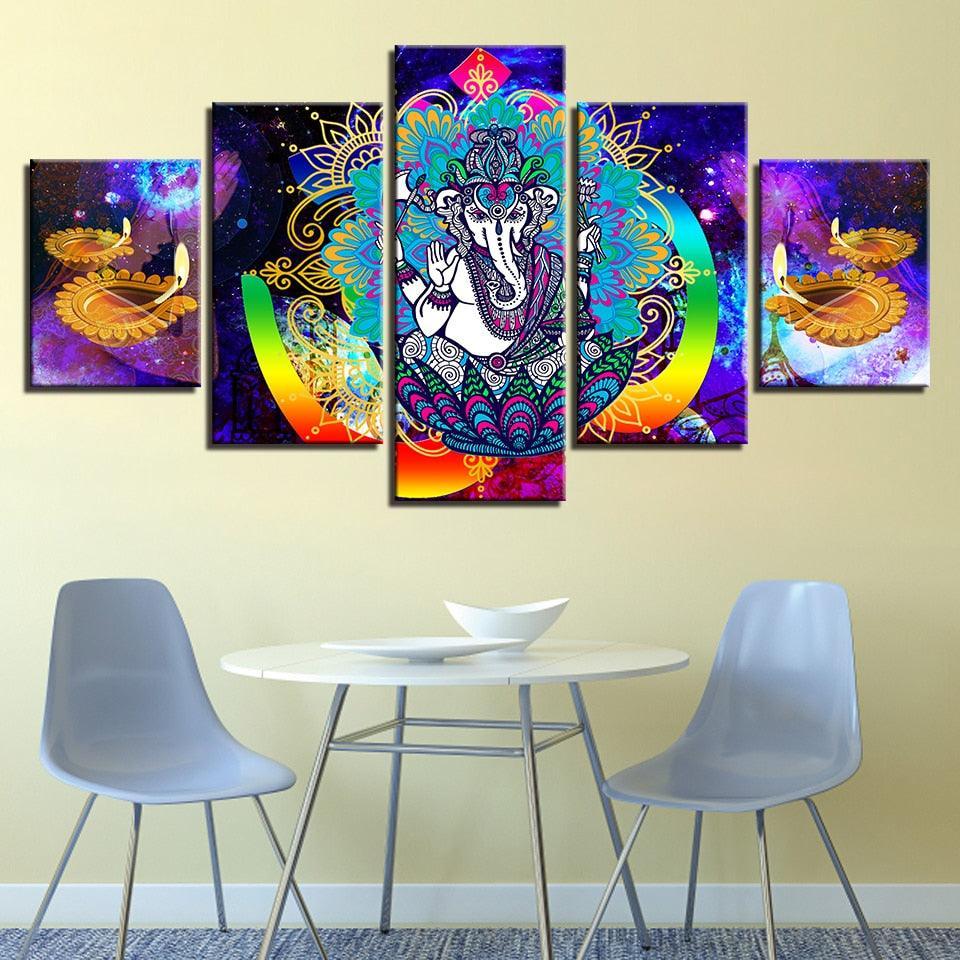Ganesha 5 Piece HD Multi Panel Canvas Wall Art Frame-Original Frame