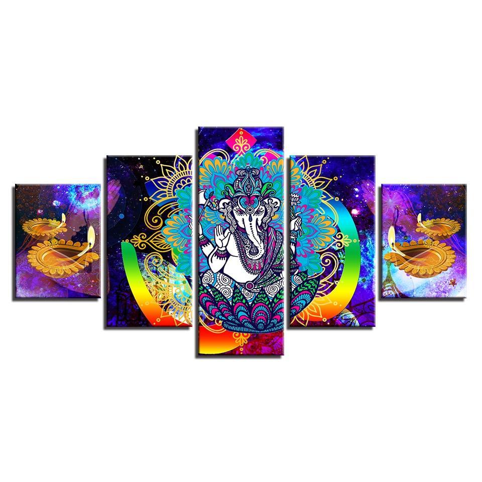 Ganesha 5 Piece HD Multi Panel Canvas Wall Art Frame-Original Frame