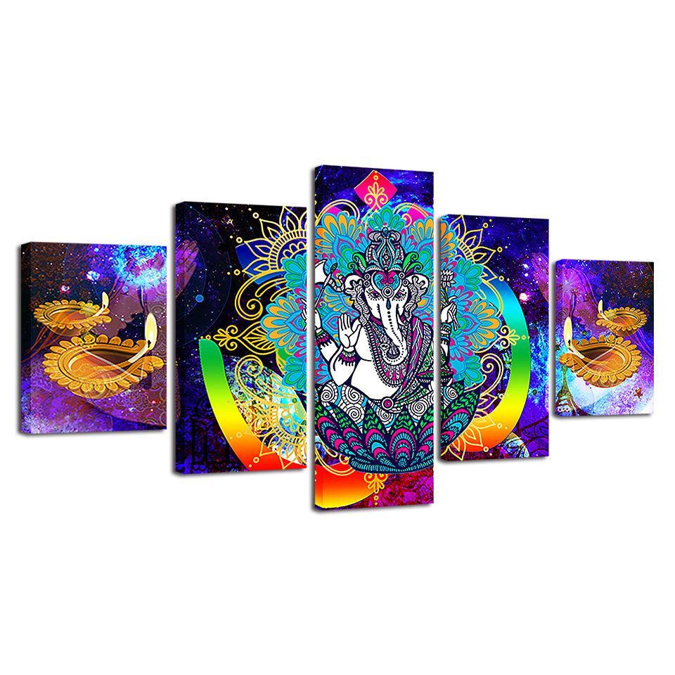 Ganesha 5 Piece HD Multi Panel Canvas Wall Art Frame-Original Frame