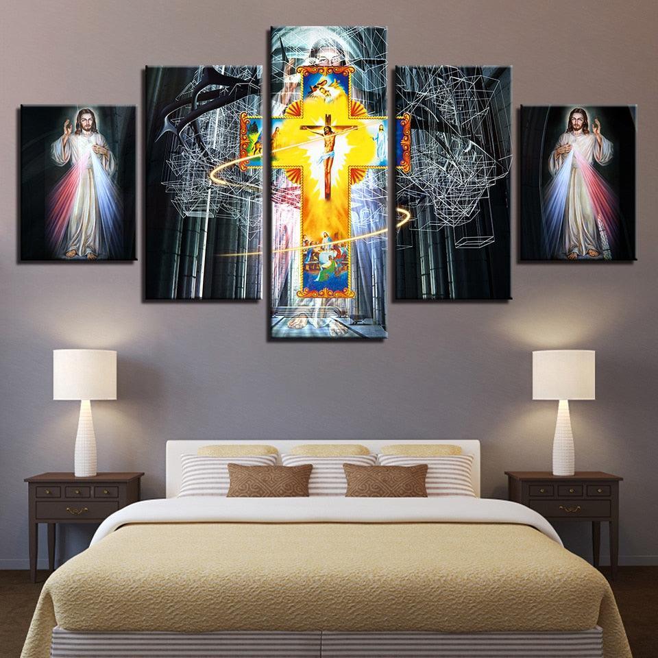 Jesus Christ 5 Piece HD Multi Panel Canvas Wall Art Frame-Original Frame