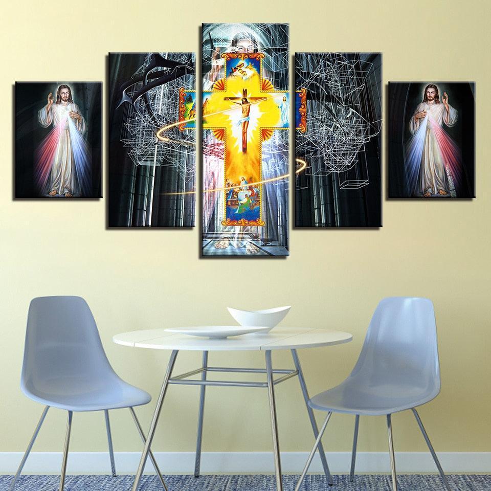 Jesus Christ 5 Piece HD Multi Panel Canvas Wall Art Frame-Original Frame