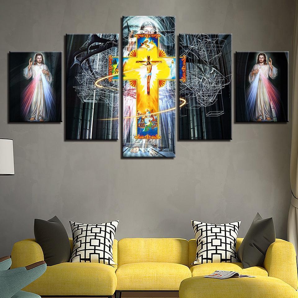 Jesus Christ 5 Piece HD Multi Panel Canvas Wall Art Frame-Original Frame