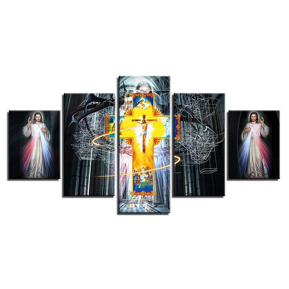 Jesus Christ 5 Piece HD Multi Panel Canvas Wall Art Frame-Original Frame