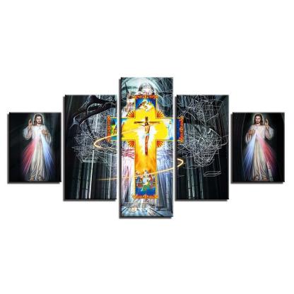 Jesus Christ 5 Piece HD Multi Panel Canvas Wall Art Frame-Original Frame