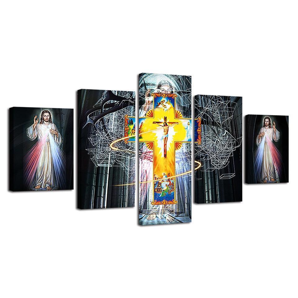 Jesus Christ 5 Piece HD Multi Panel Canvas Wall Art Frame-Original Frame