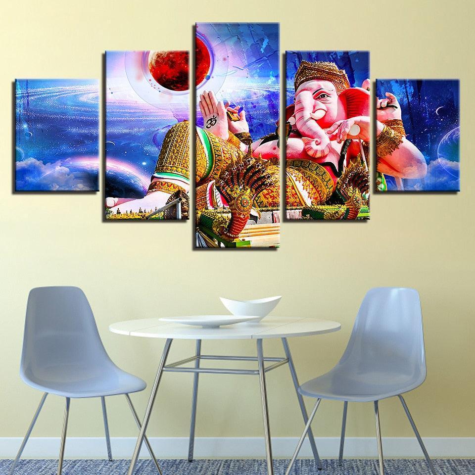 Ganesha 5 Piece HD Multi Panel Canvas Wall Art Frame-Original Frame