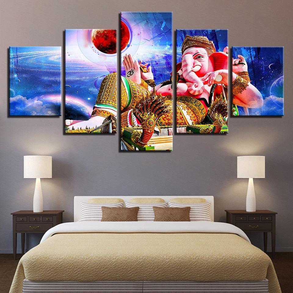 Ganesha 5 Piece HD Multi Panel Canvas Wall Art Frame-Original Frame