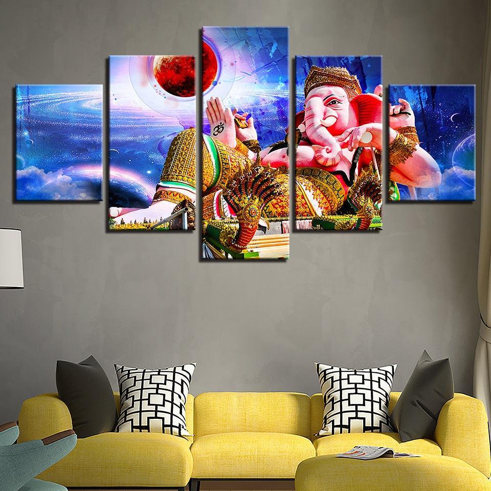 Ganesha 5 Piece HD Multi Panel Canvas Wall Art Frame-Original Frame