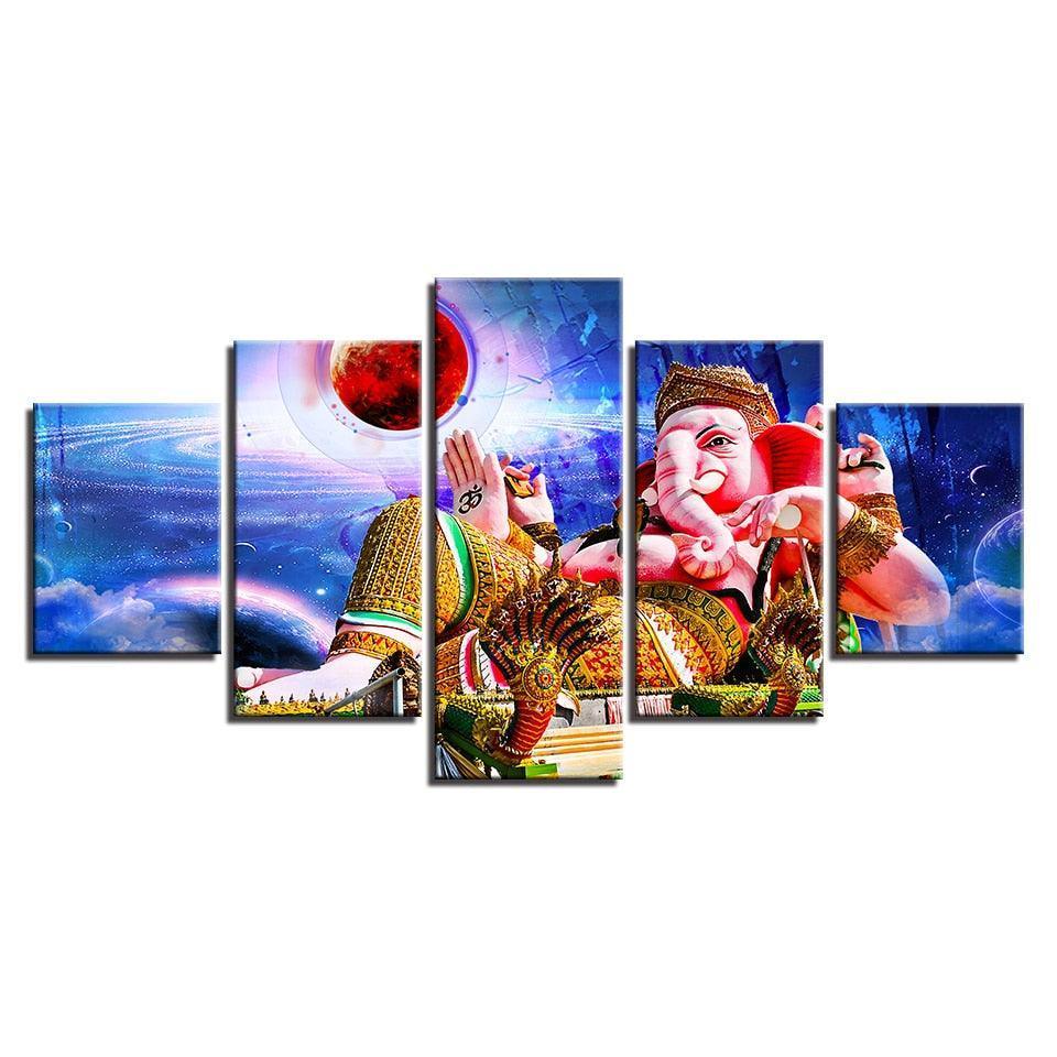 Ganesha 5 Piece HD Multi Panel Canvas Wall Art Frame-Original Frame