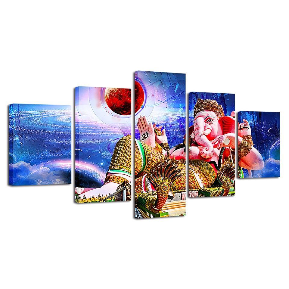 Ganesha 5 Piece HD Multi Panel Canvas Wall Art Frame-Original Frame