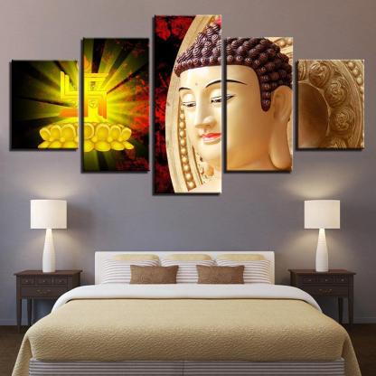 Buddha Statue 5 Piece HD Multi Panel Canvas Wall Art Frame-Original Frame