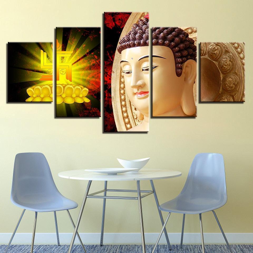 Buddha Statue 5 Piece HD Multi Panel Canvas Wall Art Frame-Original Frame