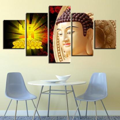 Buddha Statue 5 Piece HD Multi Panel Canvas Wall Art Frame-Original Frame