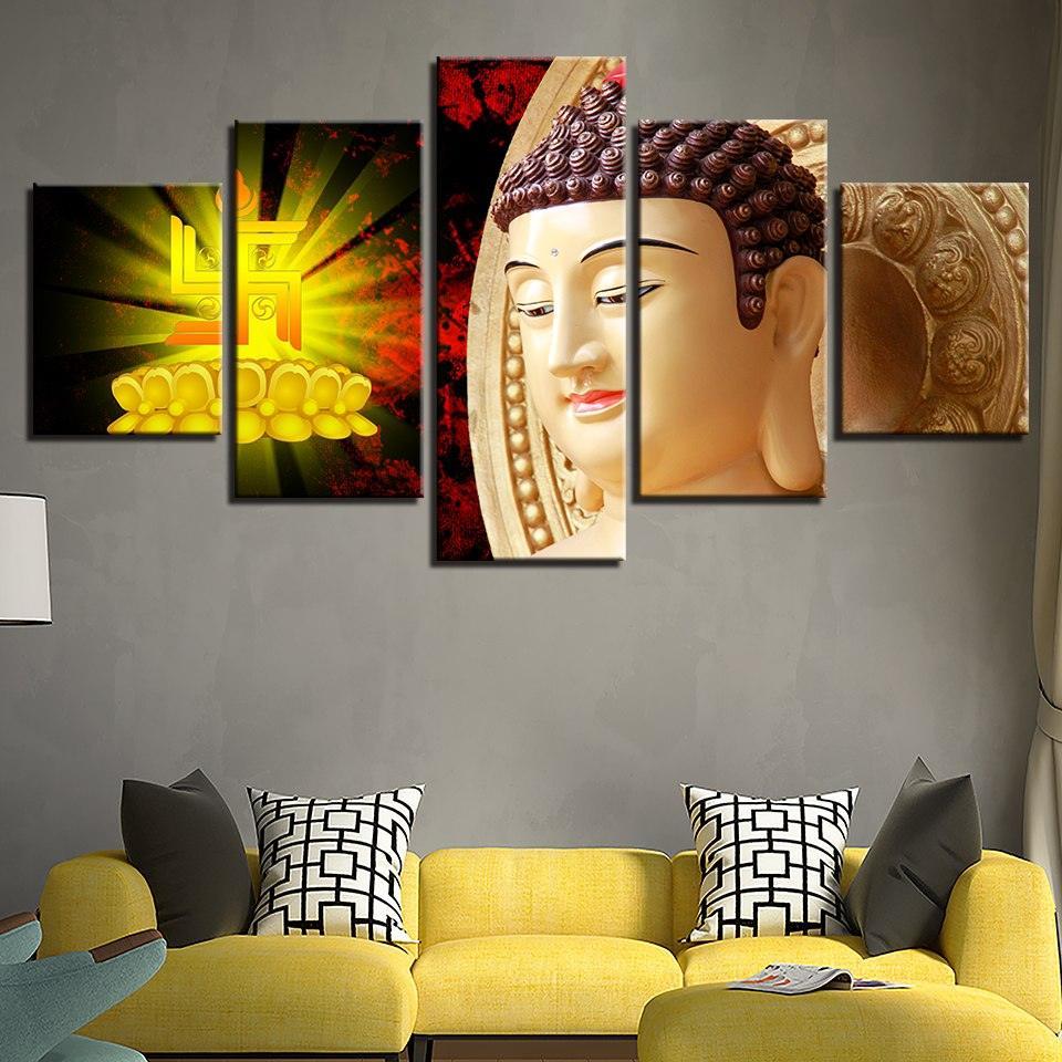 Buddha Statue 5 Piece HD Multi Panel Canvas Wall Art Frame-Original Frame