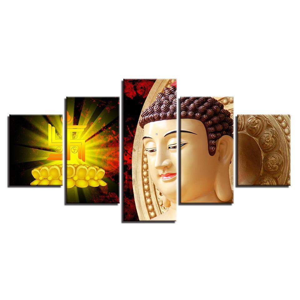 Buddha Statue 5 Piece HD Multi Panel Canvas Wall Art Frame-Original Frame