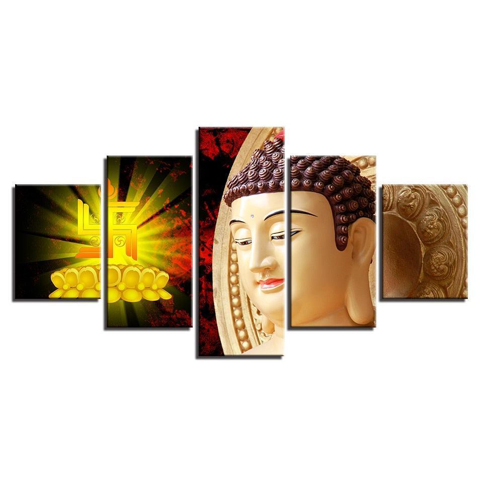 Buddha Statue 5 Piece HD Multi Panel Canvas Wall Art Frame-Original Frame