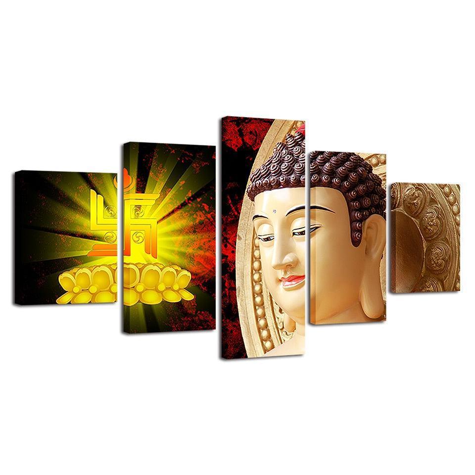 Buddha Statue 5 Piece HD Multi Panel Canvas Wall Art Frame-Original Frame